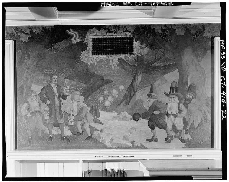 The WPA Rip Van Winkle Mural in the Community Room at the Ives Main Branch of the New Haven Free Public Library